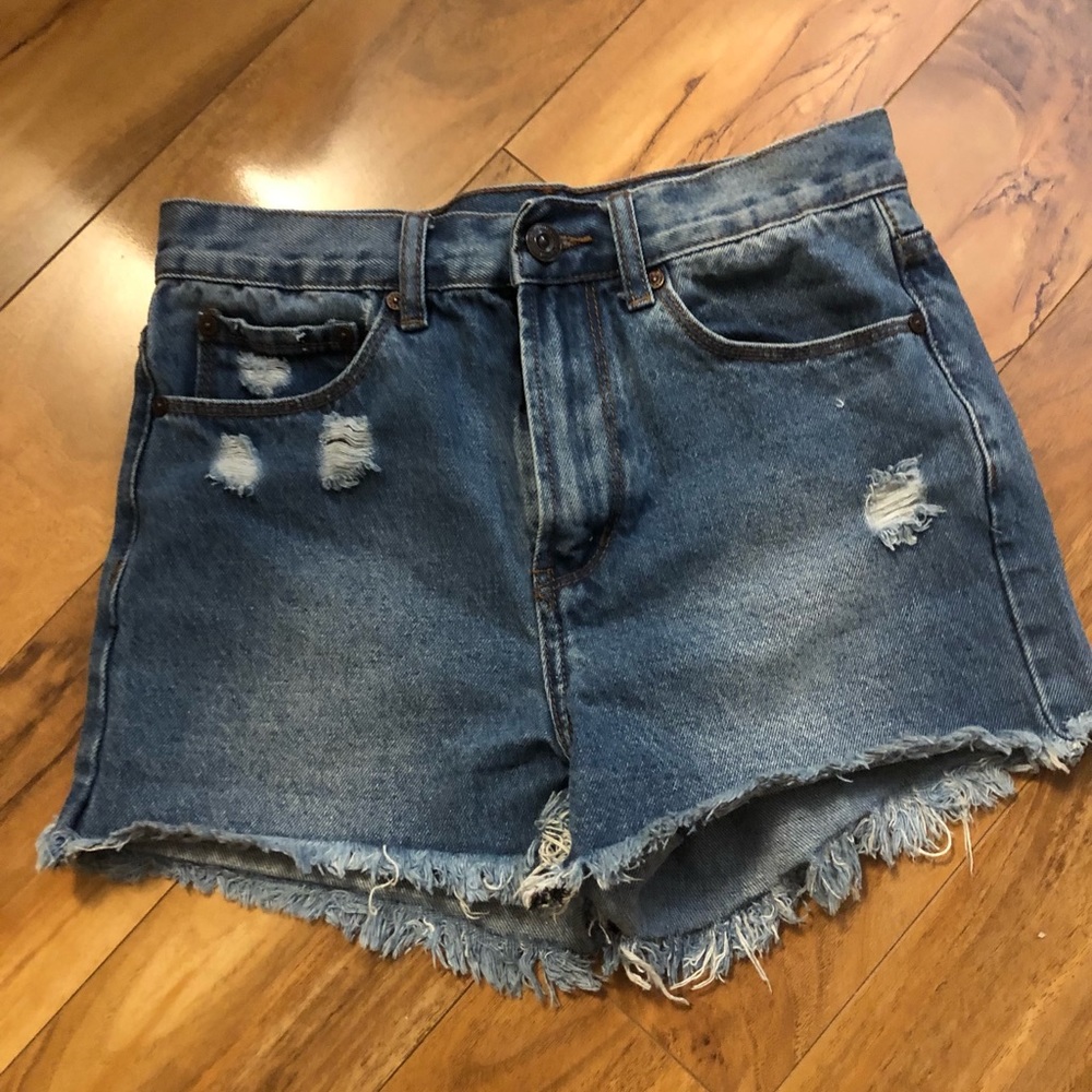 Denim colab shorts
